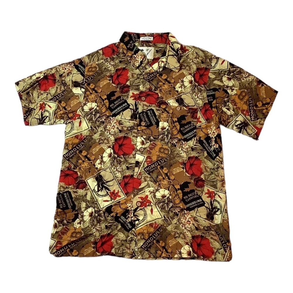 Ron Chereskin Mens Floral Honolulu Hawaiian Short Sleeve Shirt 100% Rayon Size L